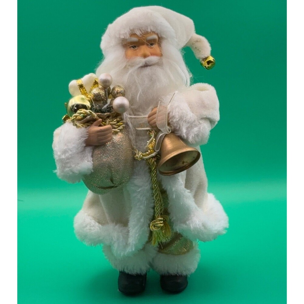 Christmas Old World Santa Claus White and Gold Standing Figurine
